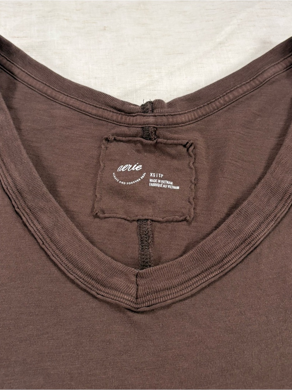 aerie Women's Short Sleeve V-Neck Tee in Brown - Picture 2 of 6